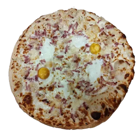 Carbonara, vue d'en haut : crème, lardons, parmesan, œuf