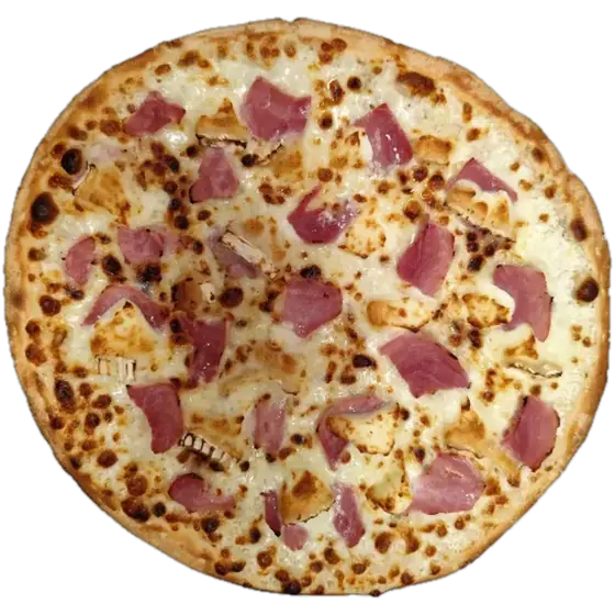 Pizza Chèvre miel jambon vue de dessus